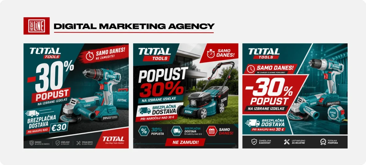 TOTAL TOOLS — креативы с акциями и жёсткими предложениями